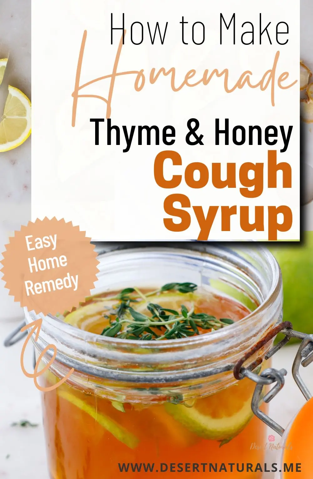 jar of homemade thyme and honey cough syrup